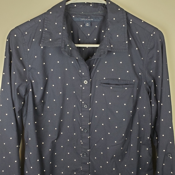 Tommy Hilfiger Navy w/Polka Dot Button Down - Picture 2 of 5